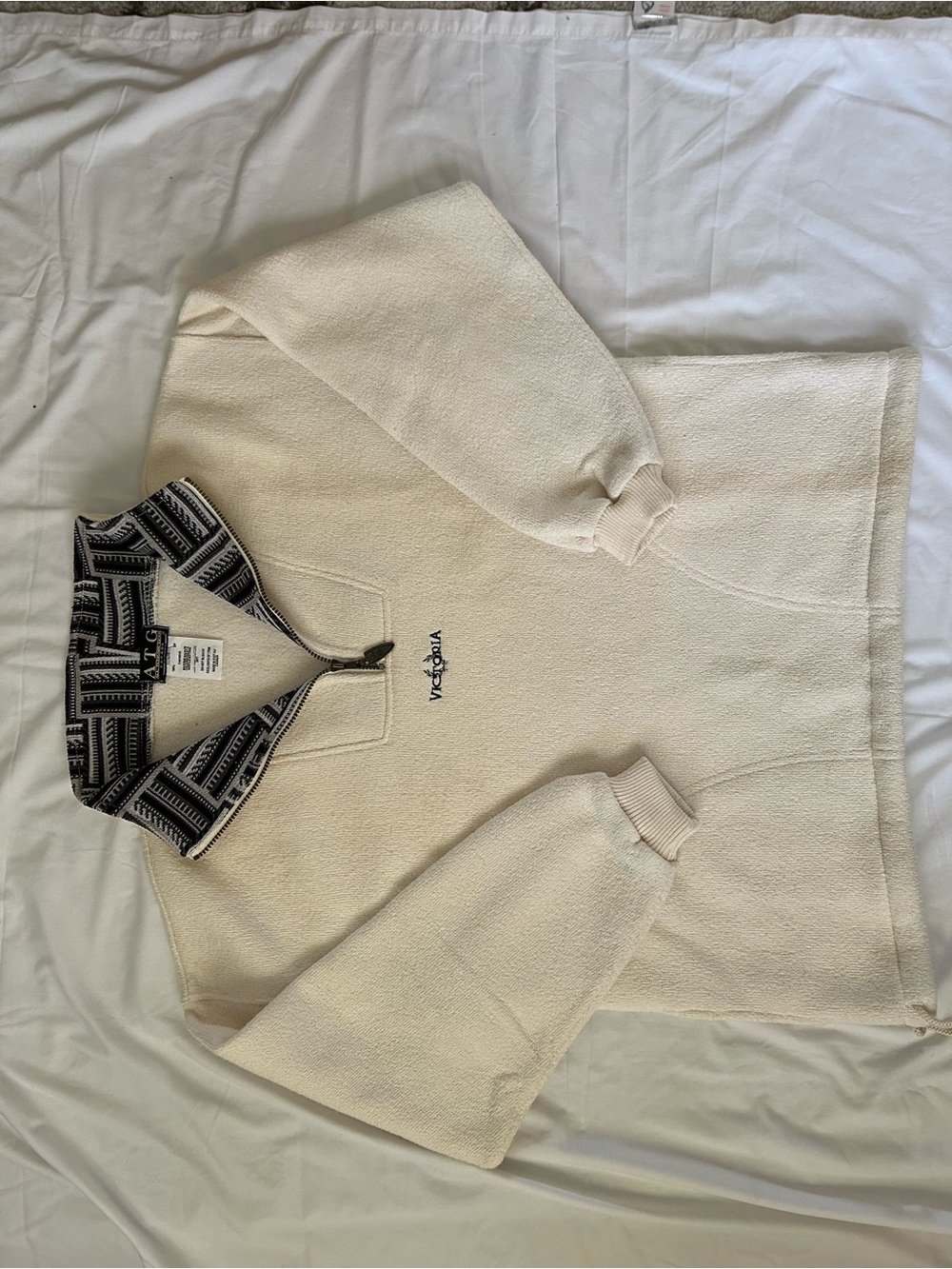 Vintage ATG Cream Quarter-Zip Fleece Pullover Sweater Grandpacore
